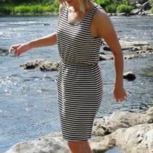 H&M White/Black Striped Sleeveless Jersey Dress